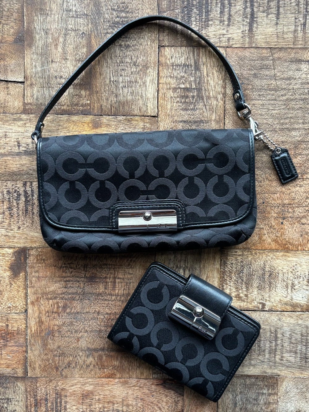 🖤Y2K COACH Kristin Op Art Large Wristlet Mini Bag & Wallet